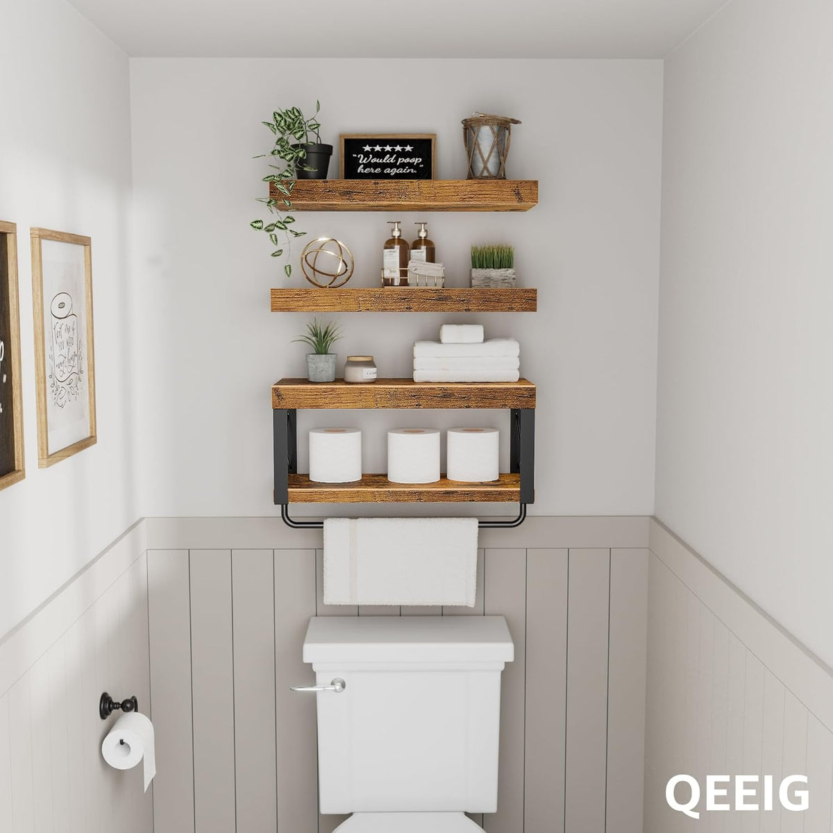 QEEIG Bathroom Shelves Over Toilet (Brown, Set of 3, 15.7")