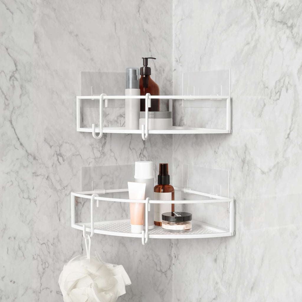 Umbra Cubiko Shower Caddy, Metal Corner Shelf with Adhesive, White
