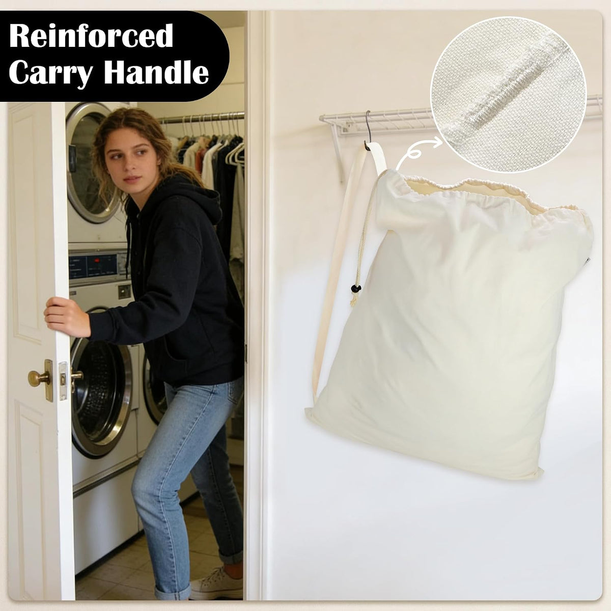 Canvas Laundry Backpack with Shoulder Strap & Drawstring,Beige, 23"W x 29"H