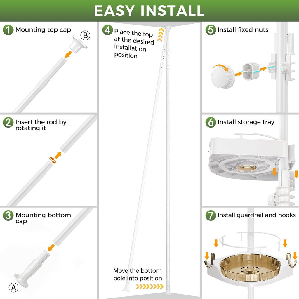360°Rotating Corner Shower Caddy Organizer Tension Pole,Gold