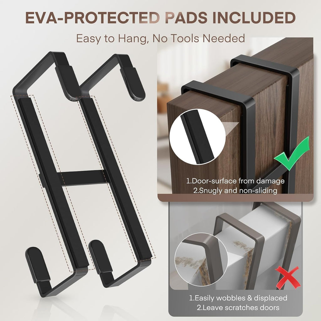 FYY Over The Door Hooks, 2 Packs Double Sided-Hanger Fits Doors 1-7/8"Black