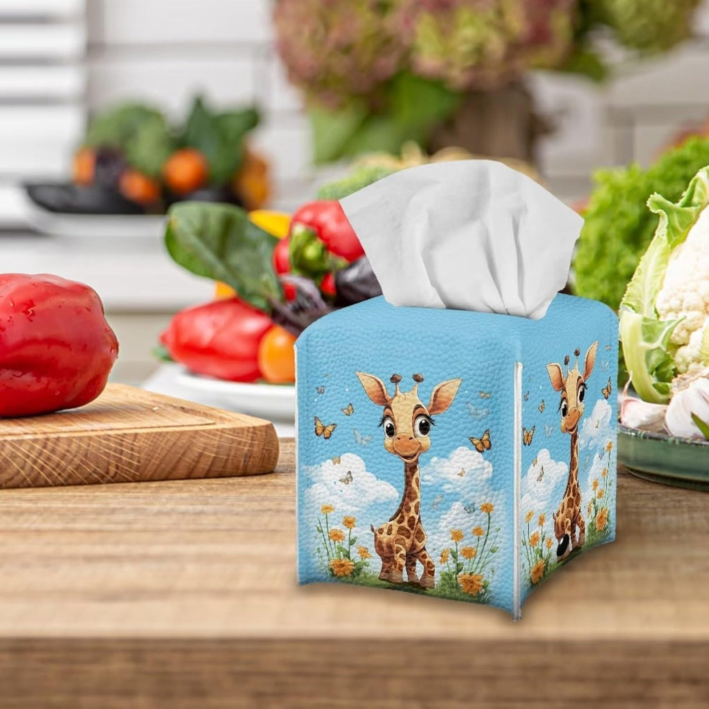ZOUTAIRONG Butterfly Giraffe Tissue Box Cover Square Tissue Box Holder Home Decor Tissue Dispenser for Bathroom Dresser, Vanity Countertop, Tabletop, Office, Car Tissue Cover Cube Cover Blue