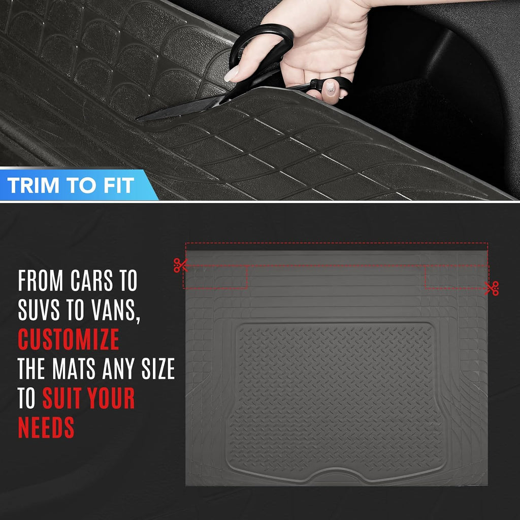 PIC AUTO Heavy Duty Cargo Liner, Trimmable All-Weather Rubber Trunk Mat for Cars, SUVs, Vans & Trucks, Anti-Slip Backing, Durable Protection, Large, Gray