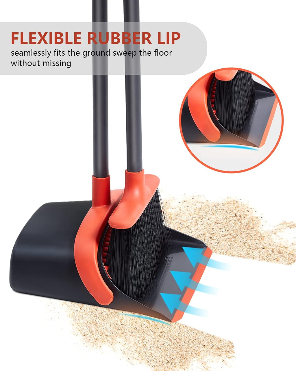 Broom with Dustpan Combo Set, Standing Broom and Dustpan Set Long Handle