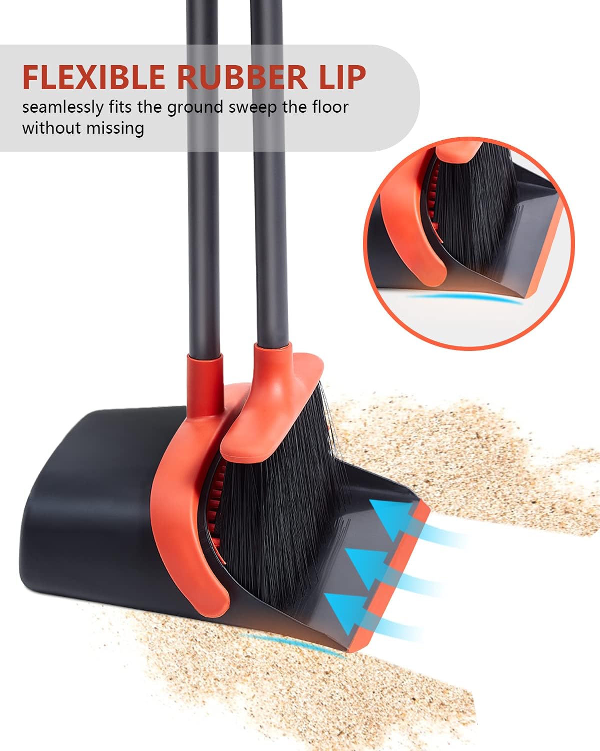 Broom with Dustpan Combo Set, Standing Broom and Dustpan Set Long Handle