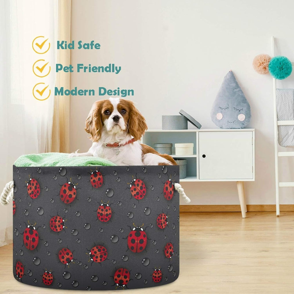 visesunny Cute Ladybug Pattern Laundry Baskets Fabric Storage Bin Storage Box Collapsible Storage Basket Toy Clothes Shelves Basket for Bathroom,Bedroom,Nursery,Closet,Office