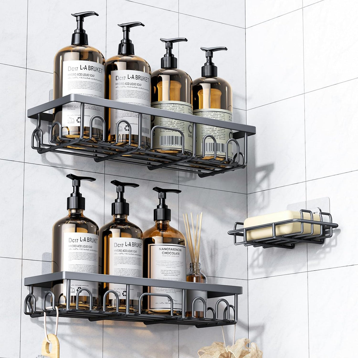 PKBD Shower Caddy, 3 Pack Shower Shelves with Large Capacity, Gray