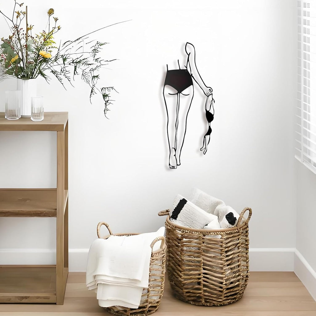 Sexy Metal Wall Art, 3D Abstract Woman Sculpture for Bedroom Black Decor