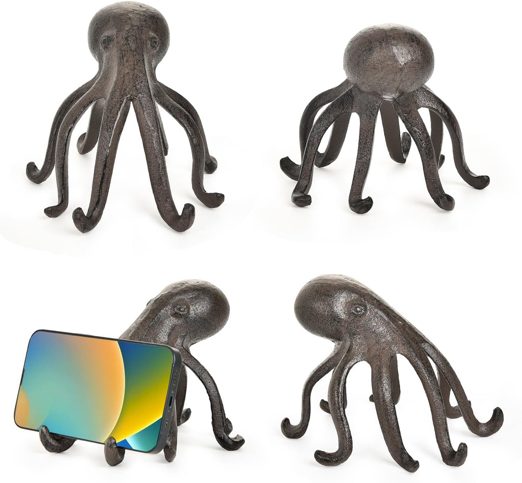 Sungmor Cast Iron Octopus Sculpture, Decor Bookend & Phone Tablet Stand