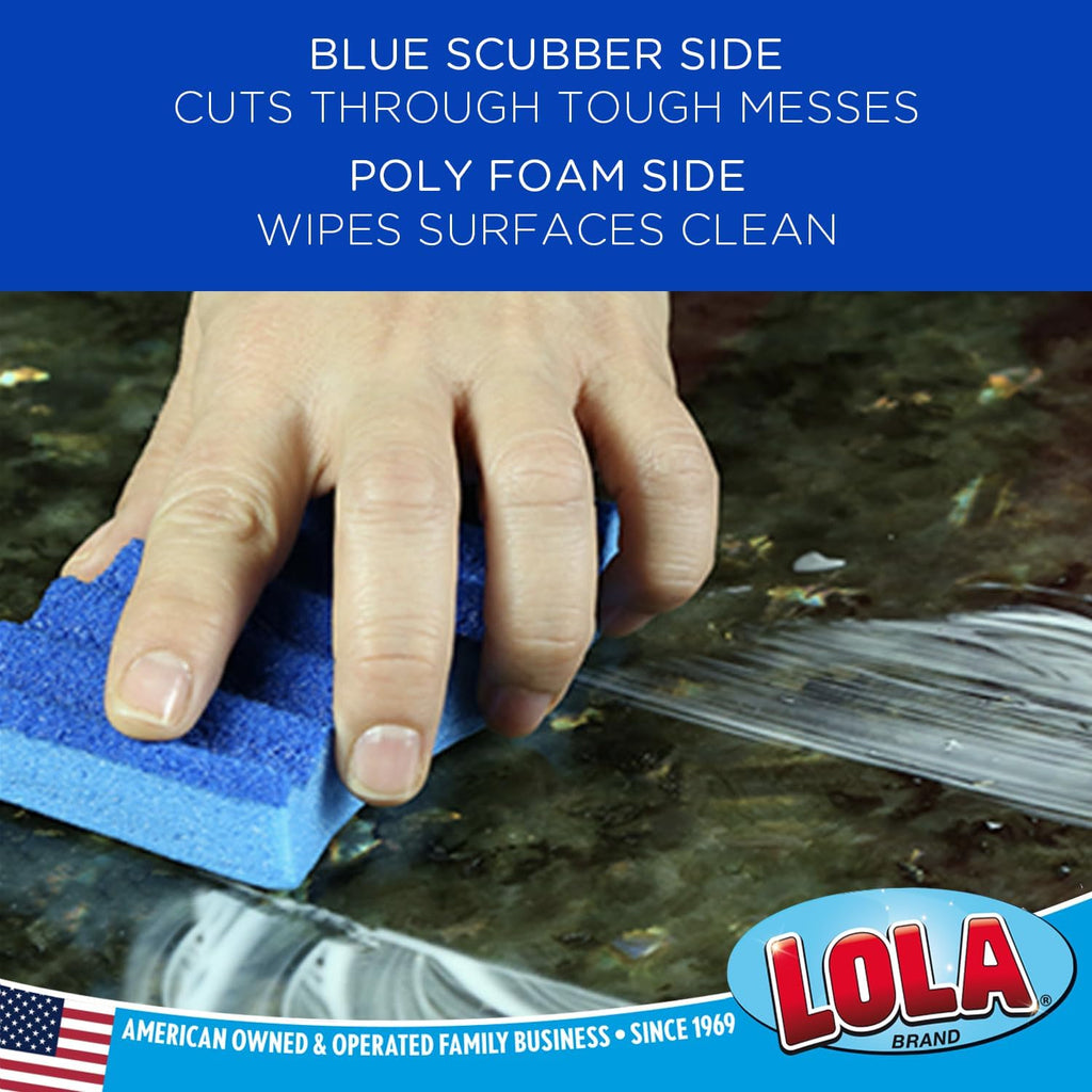 LOLA All Purpose Scrub Sponge, 12 Pack, Made in USA Scrub Sponge- Superior Technology, Non-Scratch, Long Lasting - Dishes, Mugs, Non-Stick Cookware