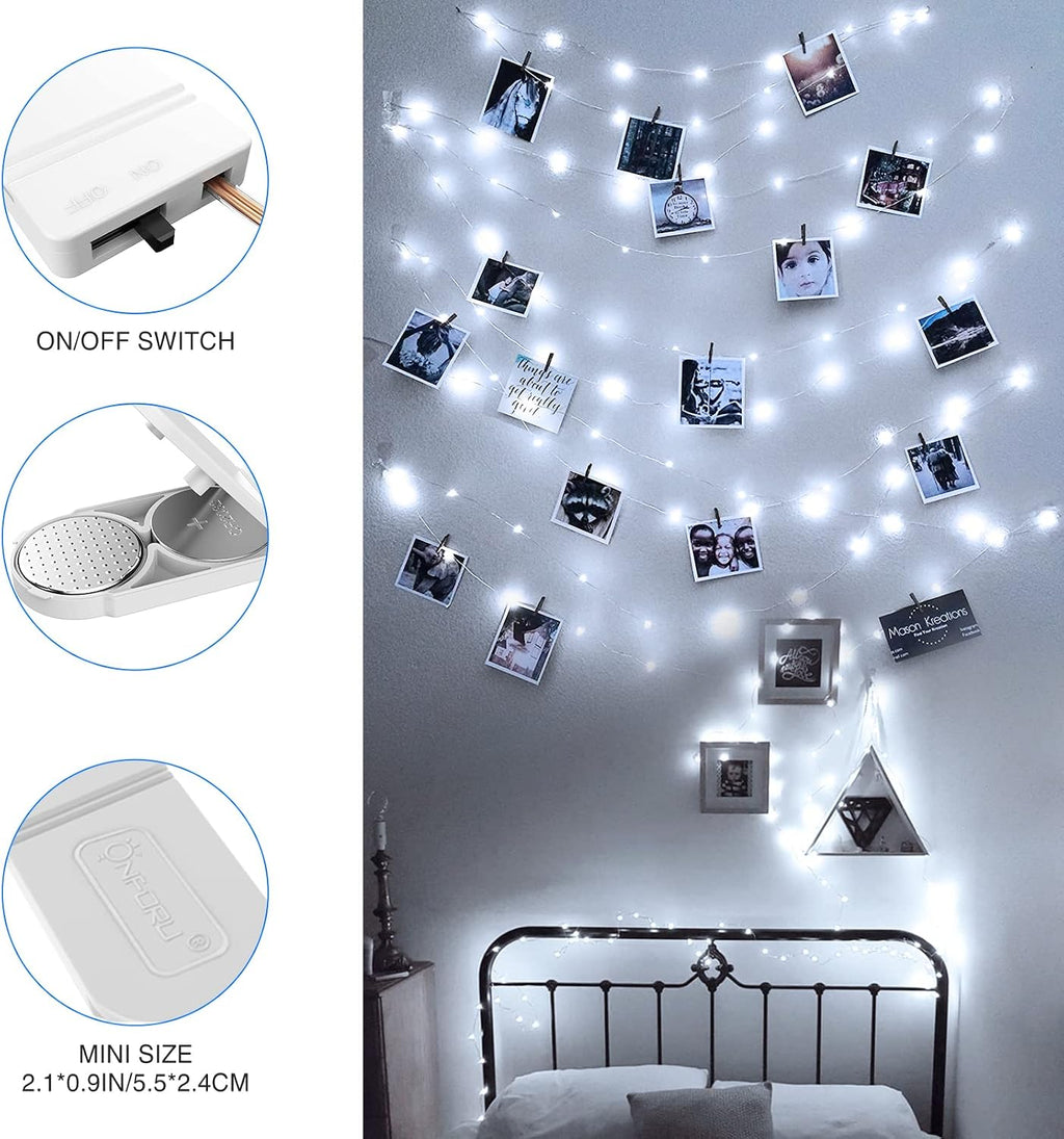 Onforu 16 Pack White Fairy Lights Battery Operated String Lights, 6.5ft IP67 Waterproof Twinkle Lights LED Lights for Strings Wedding Centerpiece Decor Christmas Bedroom