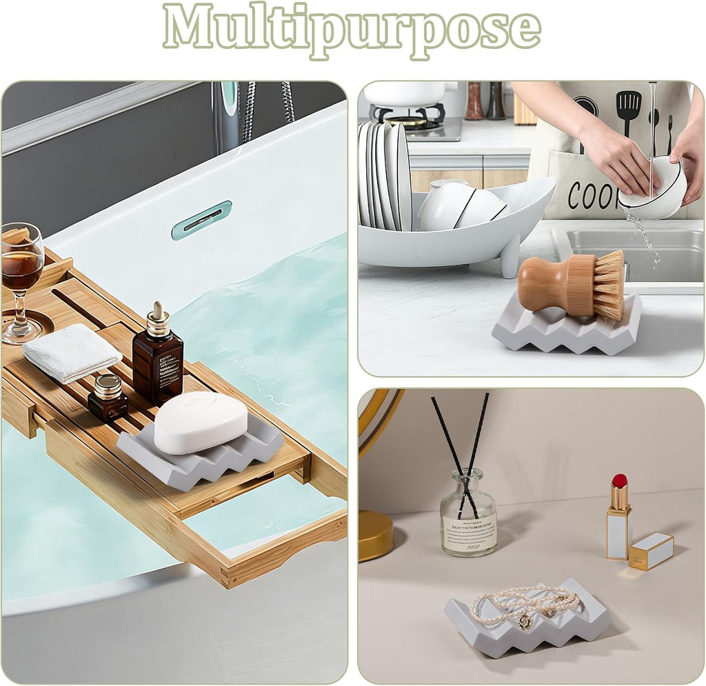 Bar Soap Holder Diatomite Soap Dish Sponge Caddy, Light Grey