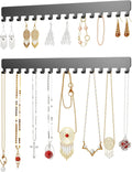bussdis Extended Self-Adhesive Necklace Holder, Wall Mounted Jewelry Organizer for Necklaces, Earrings, Rings & Bracelets, No Drilling, Space-Saving, 2 Pack, Black