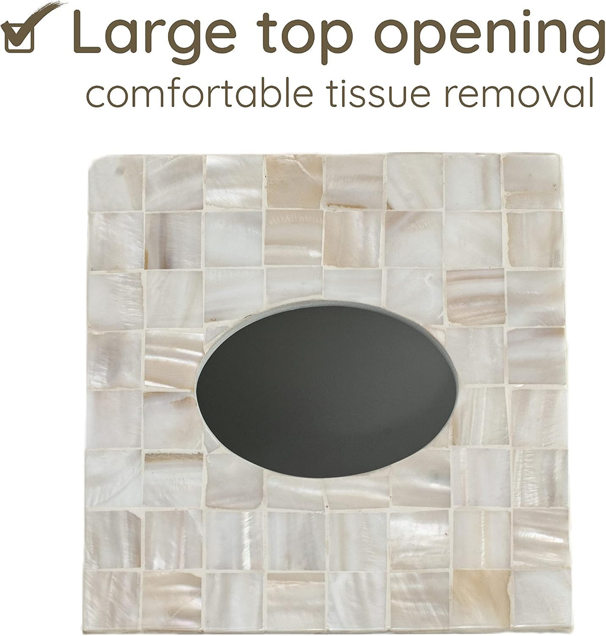 Tissue Box Cover - Mosaic Mother of Pearl Inlay Tissue Box Holder - Tissue Box Cover Square 5.9 x 5.9 x 5.9 in - Decorative Bathroom, Bedroom or Office (White)