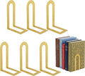 Sanwarm Bookends, 6 Pack, Metal, for Home Office Desk Shelves Gold Modern