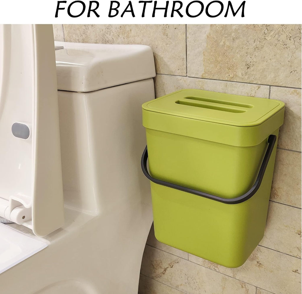 stonespace Small Cabinet Door Trash Can with Lid, 1.3Gal, Green