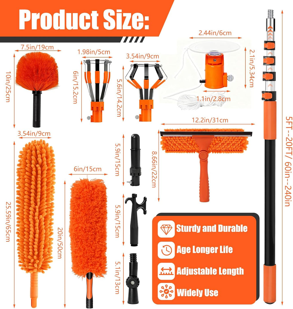 26FT Light Bulb Changer Kit with Ceiling Fan Cleaner Extension Pole Orange