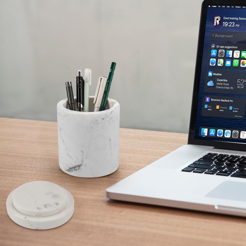 Natural Marble Canister, Qtip Holder With Lid For Cotton Swabs