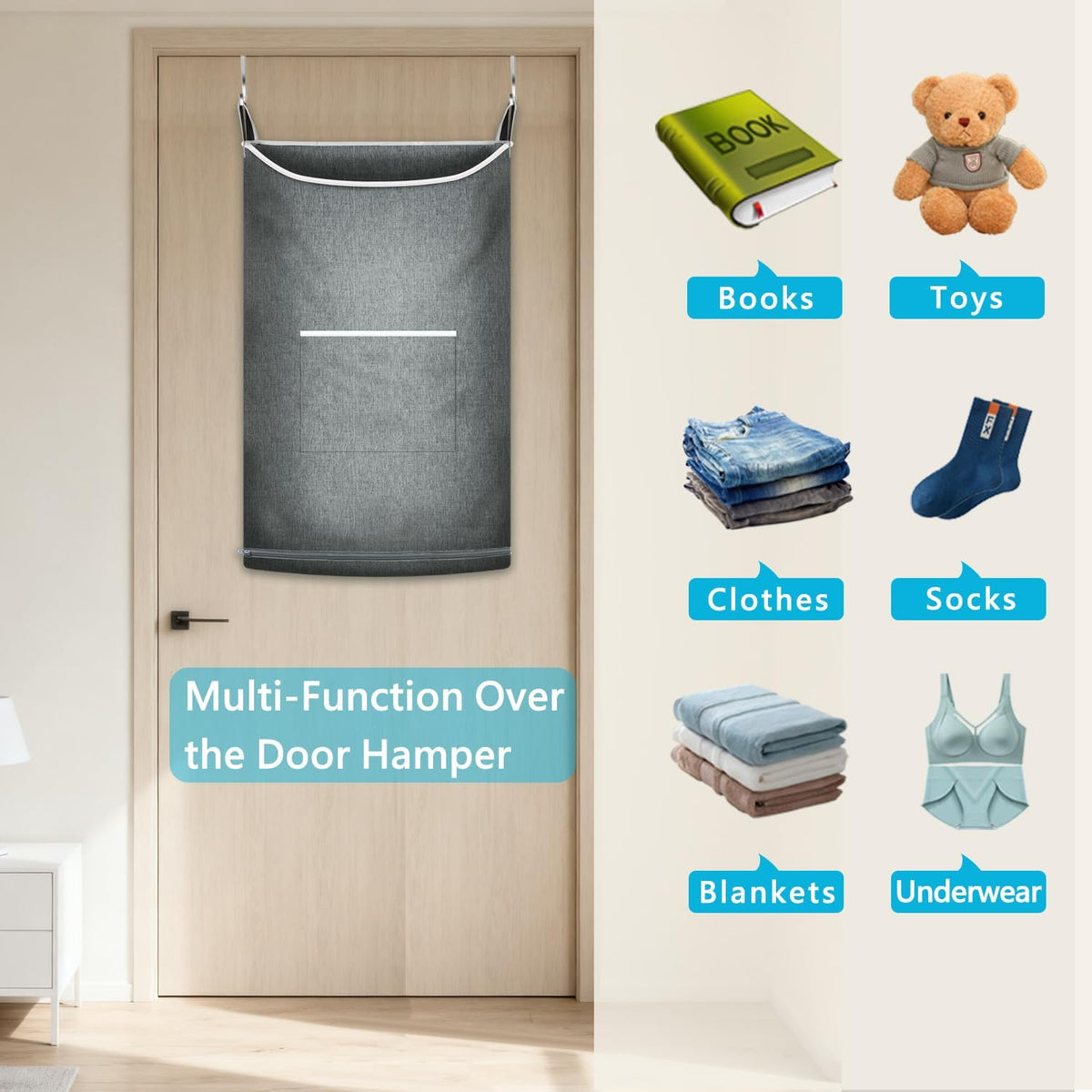 2Pcs XL Hanging Laundry Hamper,Over the Door Hamper Bag for Bathroom, Home.