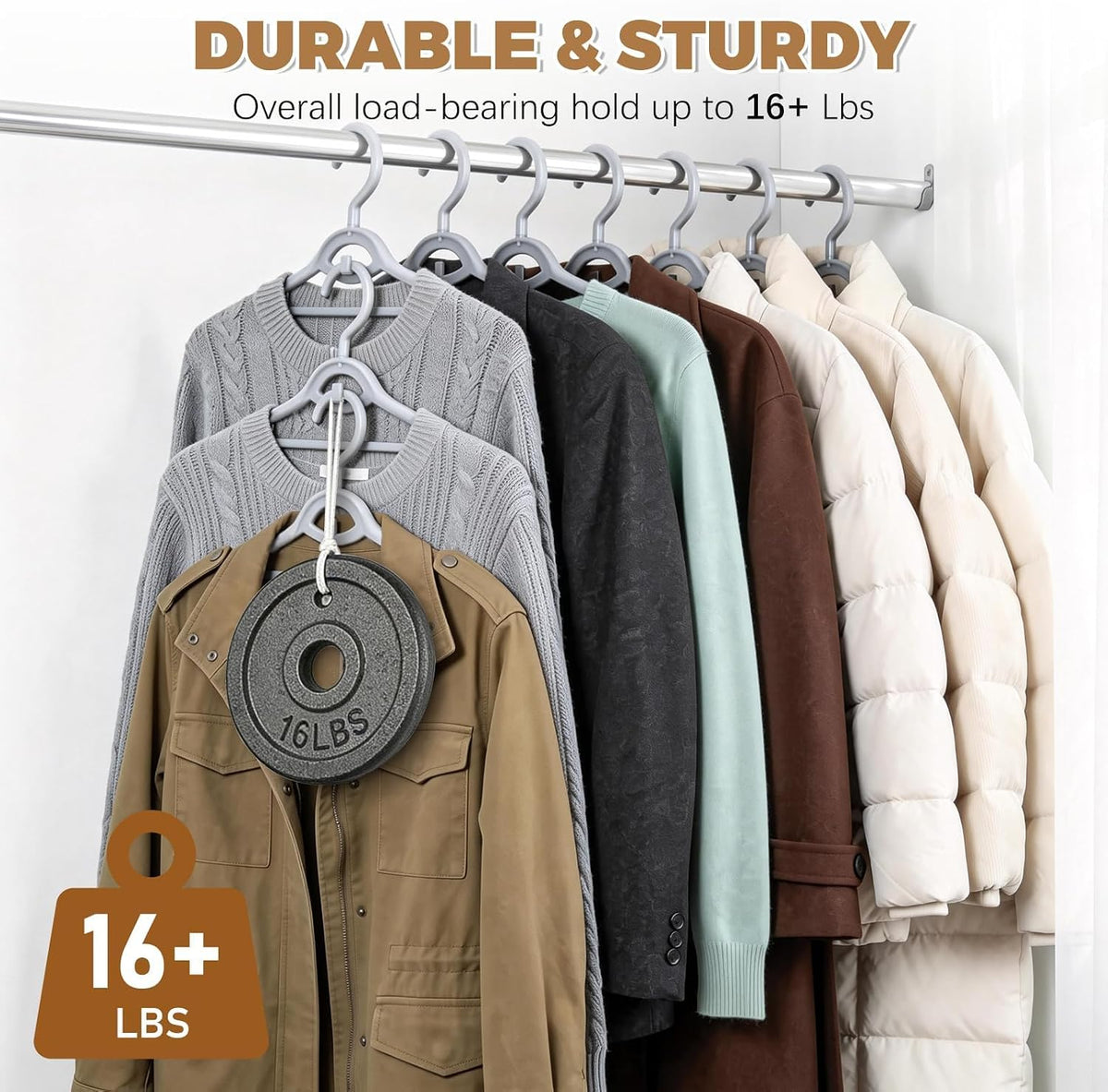 Heavy Duty Plastic Hangers 50 Pack, Stackable Space Saving, Grey