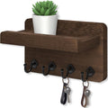 Nekon Key Holder Wall Mount, 8.5 Inch Small Wooden Wall Organizer, Brown