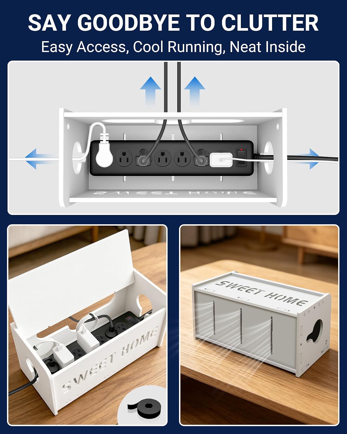 Large Cable Management Box, Imitation Wood Plastic Cord Organizer Boxs