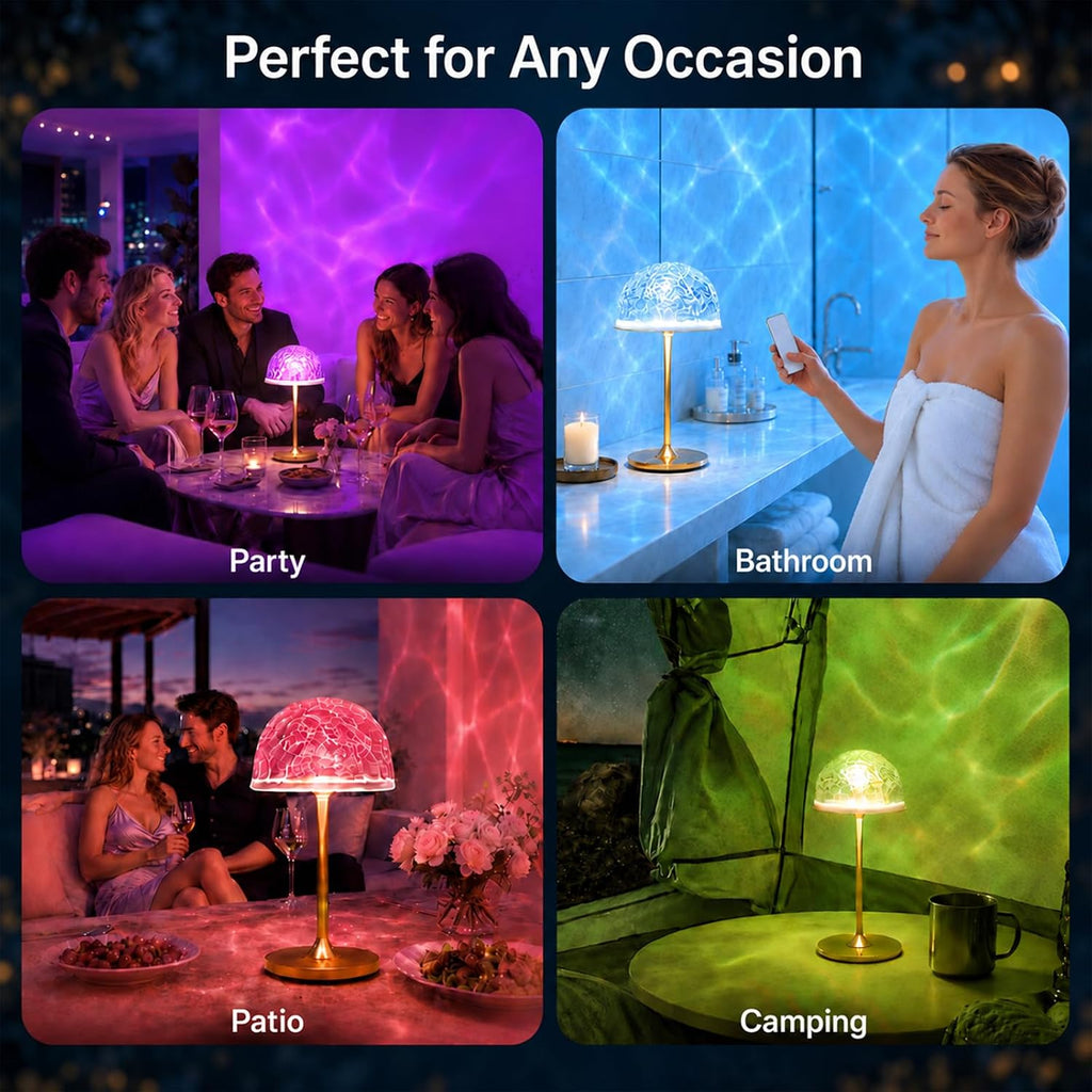 Waterproof Shower Lamp, Ocean Wave Projector, Rechargeable 16-Color 2-Pack
