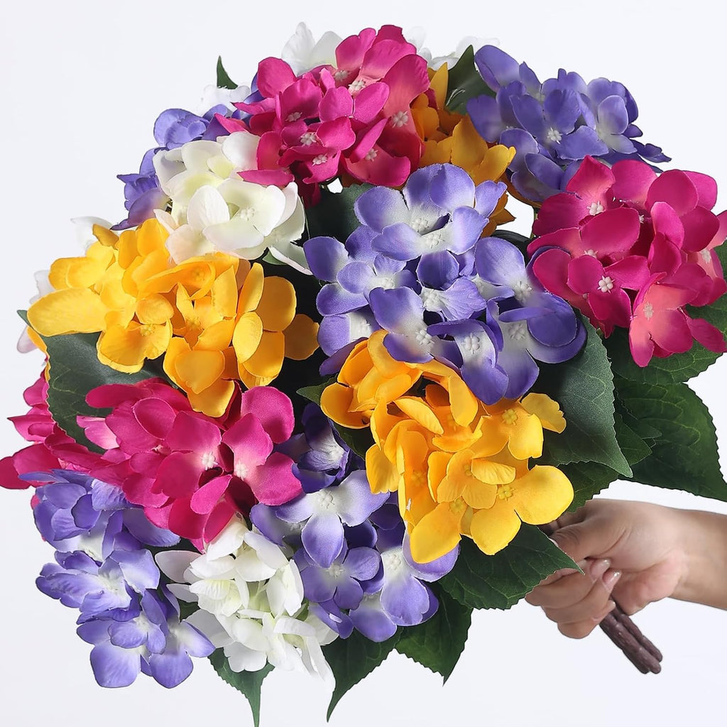 8 Bundles 17" Artificial Hydrangea Flower Branches for Porch (Mixed Color)