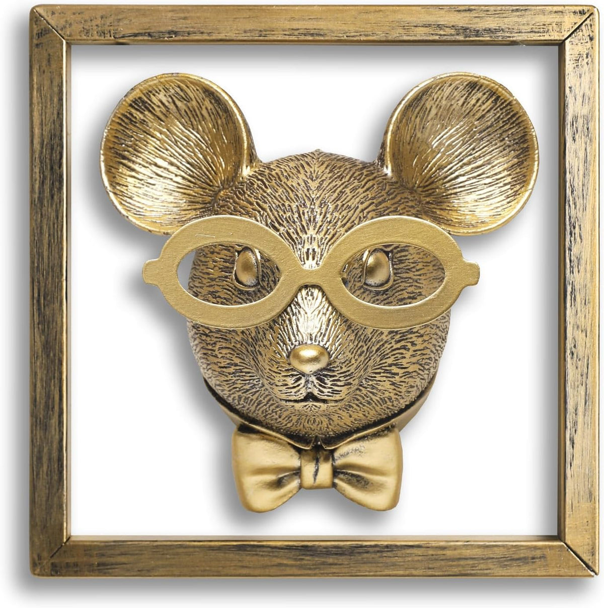 Newinhome Animal Heads Wall Decor (Includes Metal Frame) Resin Animals Sculptures Head Wall Hanging Decoration Gold vintage Wall Sculpture for Living Room Bedroom Office(Rat)