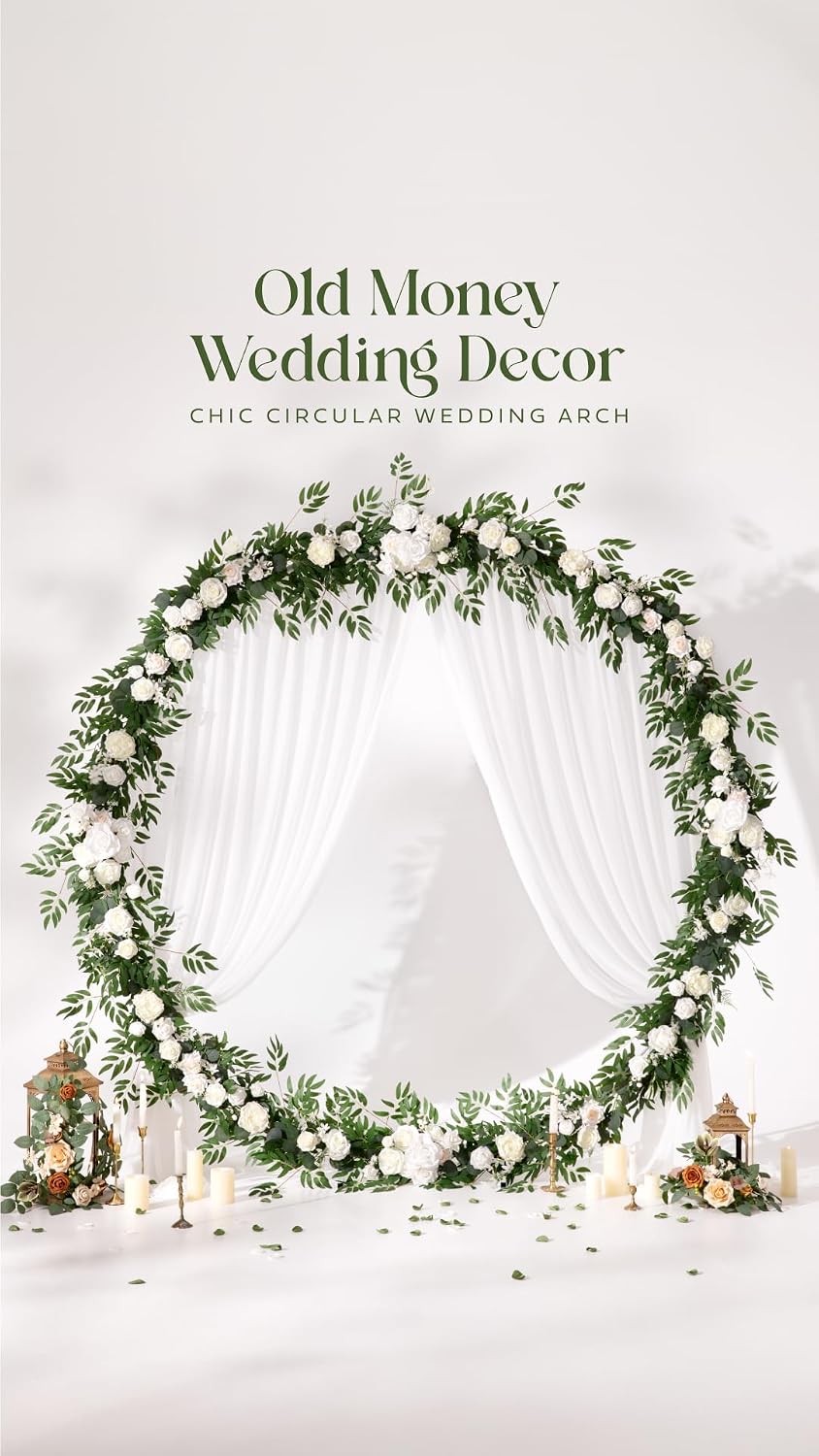 Ling's moment Ivory Eucalyptus Flower Garland White Wedding Arch 6 FT