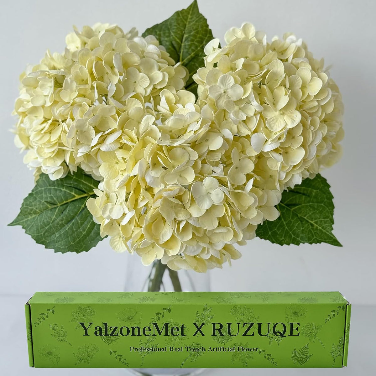 YalzoneMet 3 PCS Beige Creamy Hydrangea Artificial Flowers 21 inches Real Touch Faux Latex Hydrangea Flowers for Wedding Tables Centerpieces Fake Flowers for Party Home Kitchen Decor