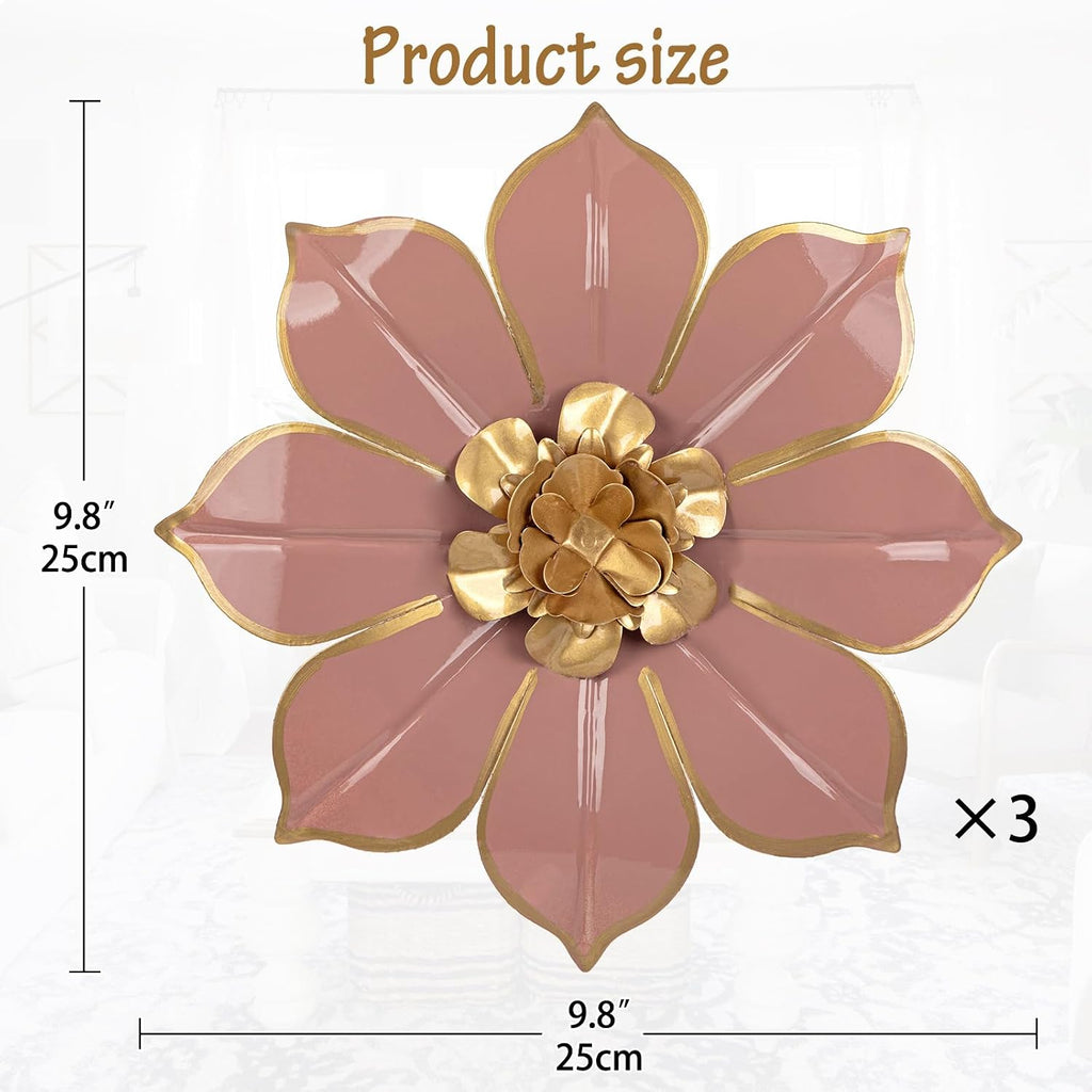 Villa Como Set of 3 Pink and Gold Metal Flowers Wall Art Decor 10"