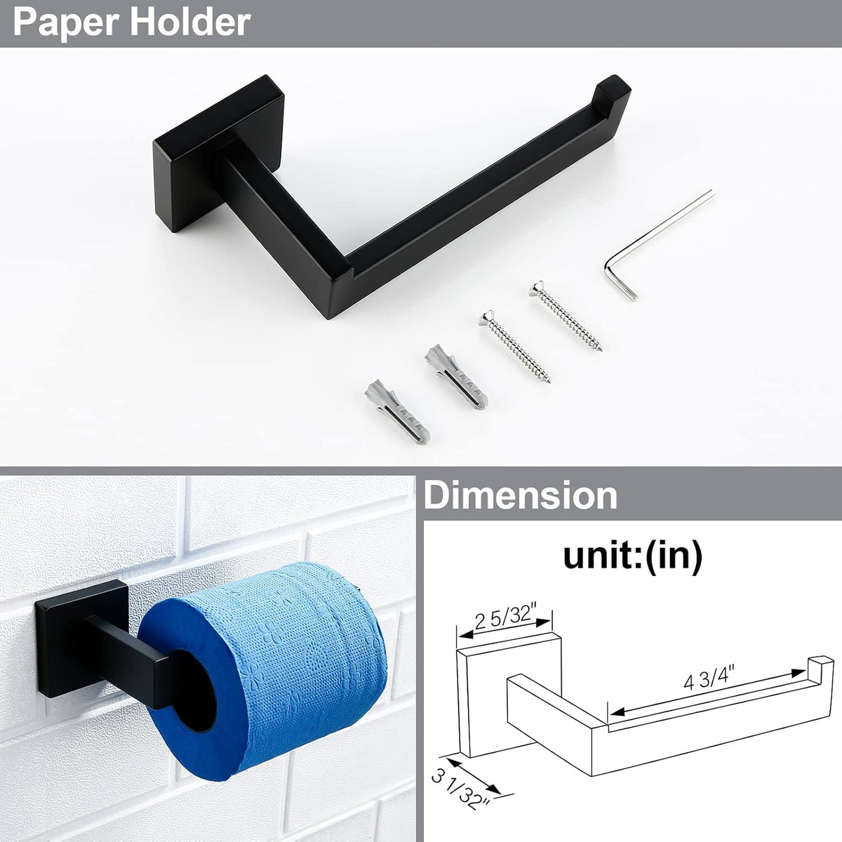 Matte Black Bathroom Accessories Set 4 Piece Bathroom Towel Holder Set