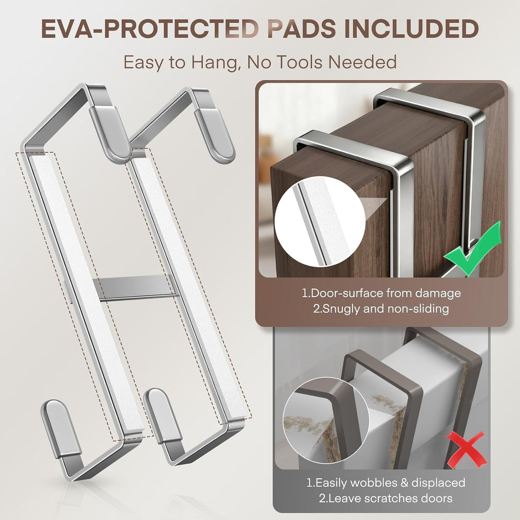 FYY Over The Door Hooks, 2PCS Double Sided-Hanger Fits Door 1-7/8" Silver