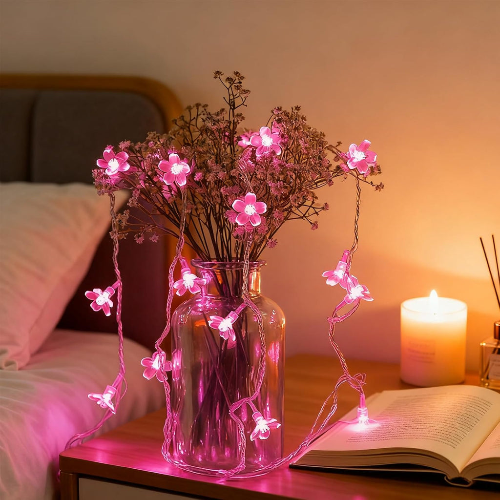 USB & Battery Powered Pink Cherry Blossom Flower String Lights Party Decor