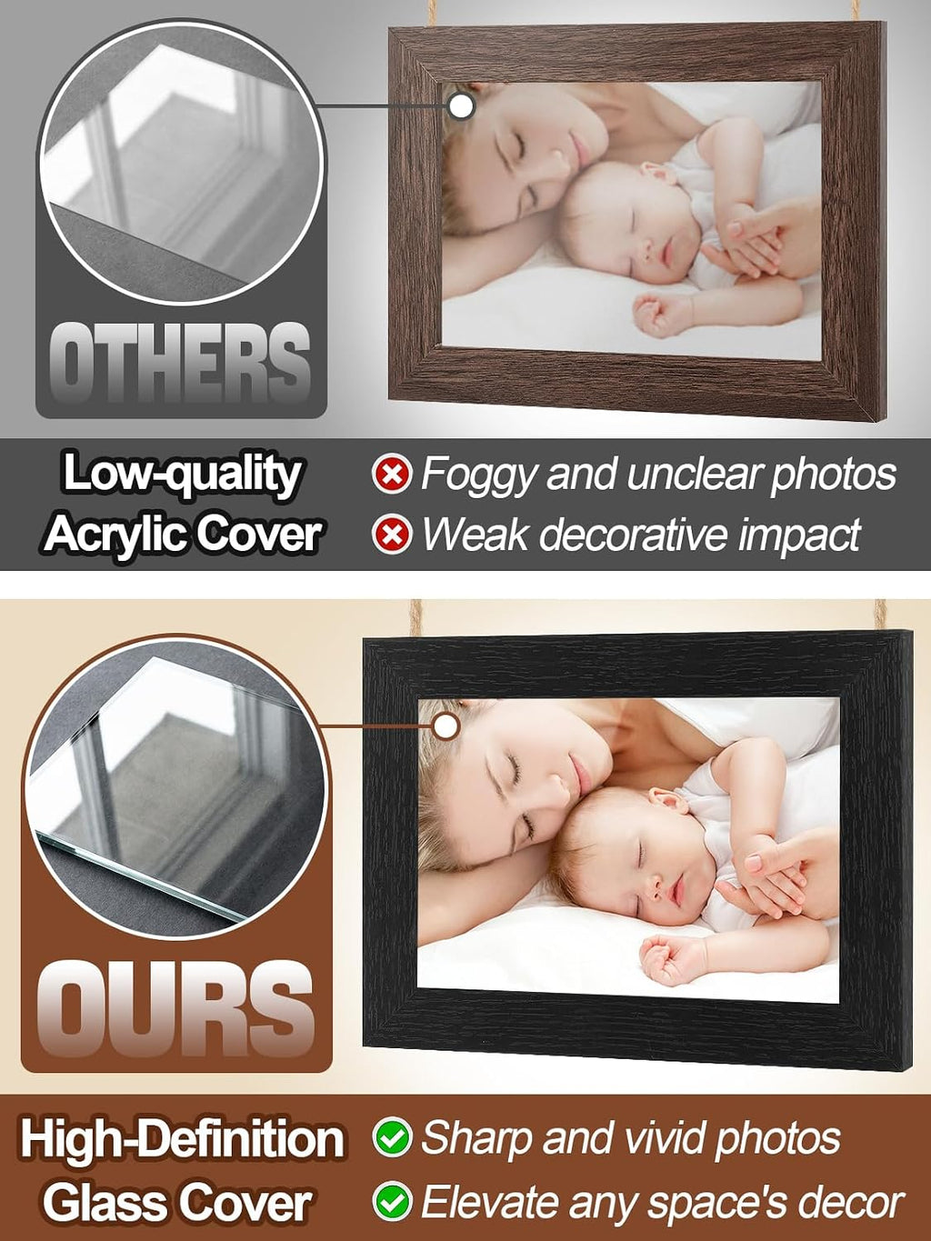 4x6 Wooden Hanging Collage Picture Frames, Farmhouse Wall Decor, 8 Openings