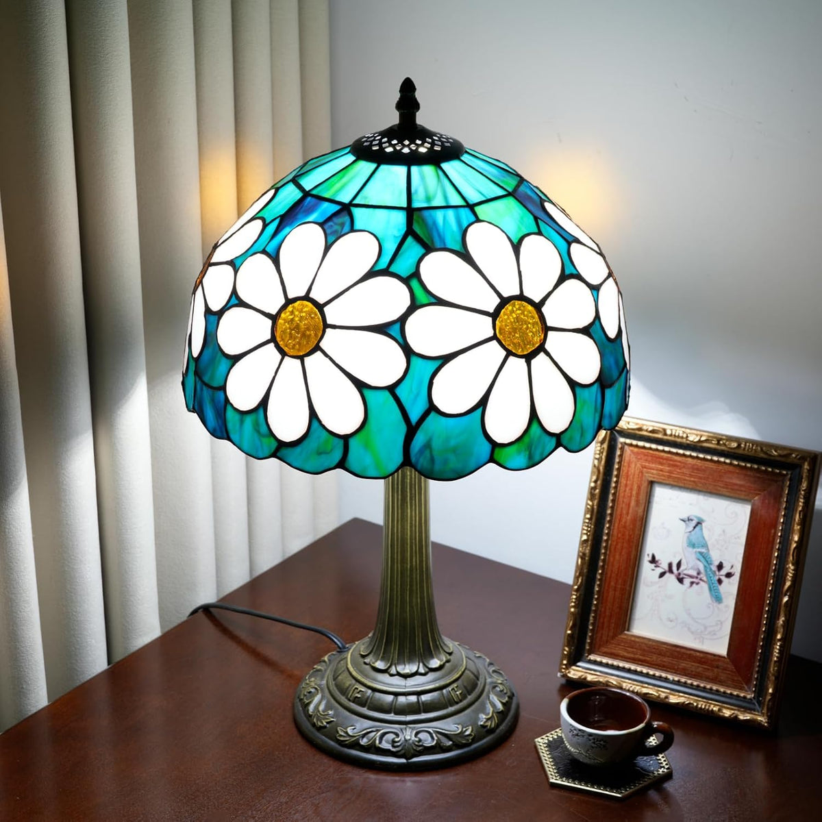 Tiffany Lamp Stained Glass Table Lamp Chrysanthemum Bedside Lamps Bedroom Living Room Dining Room Office Decoration Desk Lamp Home Decoration Creative Gift