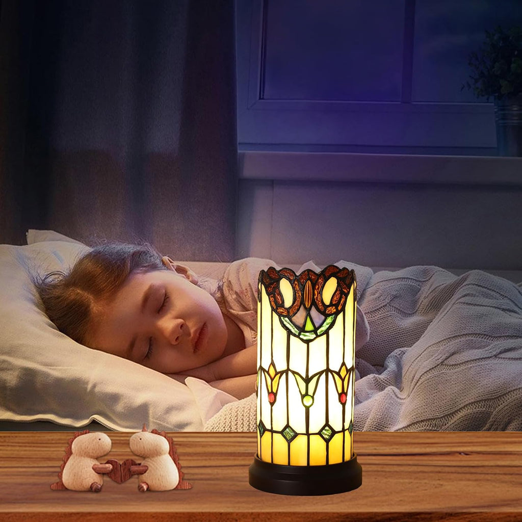 Tiffany Style Table Lamp For Bedroom Blue Dragonfly Stained Glass Nightstand Bedside Night Lamp Party Light Hand-made Art Home Deco Christmas Gifts 2 LED Bulbs (3 Color Temperatures+Flame Bulb)