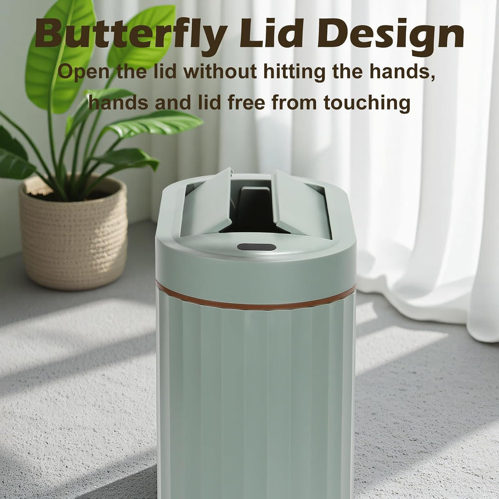 SYNCVIBE Bathroom Sensor Trash Can, 2 Gallon, Butterfly Lid, Green