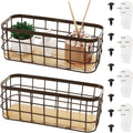 Dicunoy Set of 2 Small Wire Baskets, Narrow Rustic Storage Bin for Bathroom Counter, Farmhouse RectangleOrganizer Tray for Kitchen Countertop, Pantry, RV, School Classrooms, Office Decorative