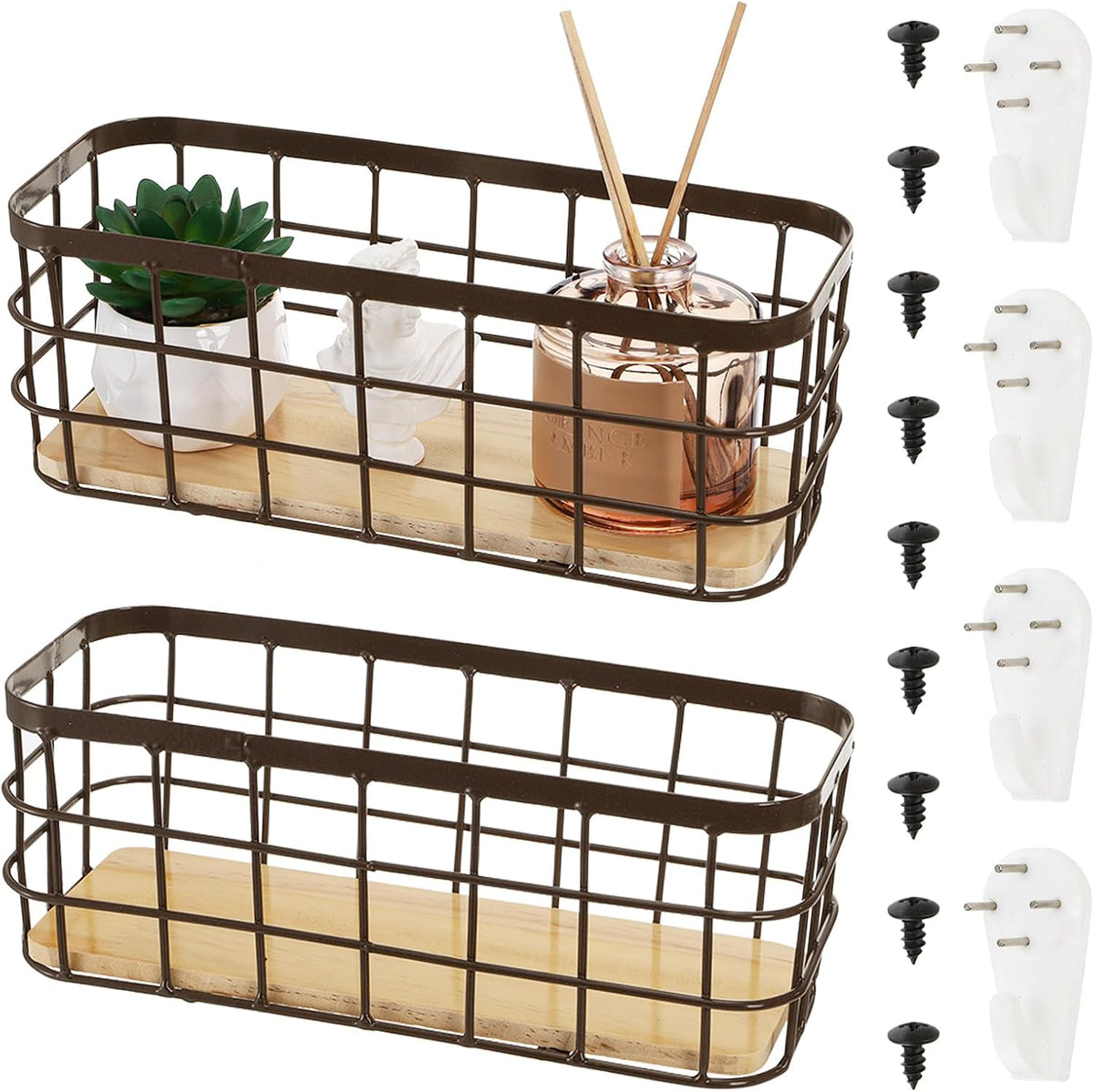Dicunoy Set of 2 Small Wire Baskets, Narrow Rustic Storage Bin for Bathroom Counter, Farmhouse RectangleOrganizer Tray for Kitchen Countertop, Pantry, RV, School Classrooms, Office Decorative