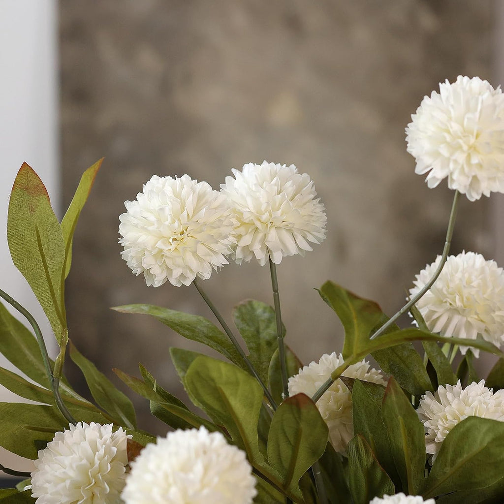 VIERENA 12 Pcs 27" Artificial Pompon Mum Silk Flower Stems for Vase (Cream)