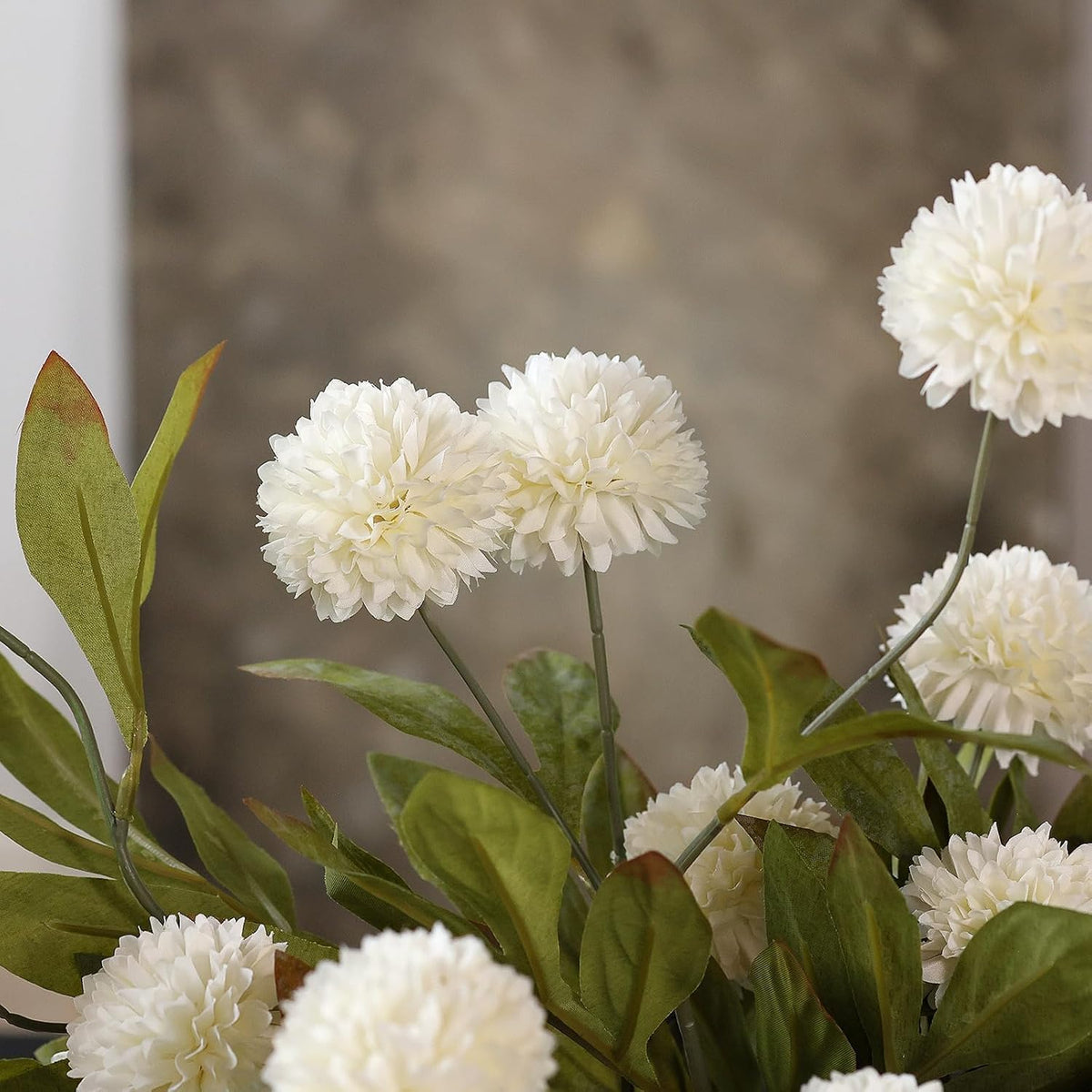 VIERENA 12 Pcs 27" Artificial Pompon Mum Silk Flower Stems for Vase (Cream)