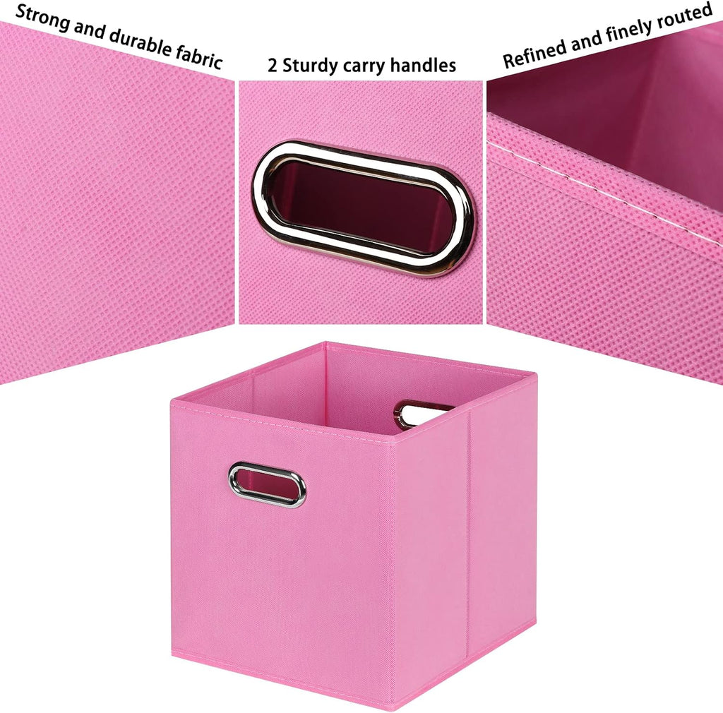 Fabric Cubby Storage Bins,13x13x13 Inches,Cube Organizer Bin Foldable Storage Boxes with Dual Handles Fabric Organizer Box and collapsible Storage basket,Set of 8,Pink