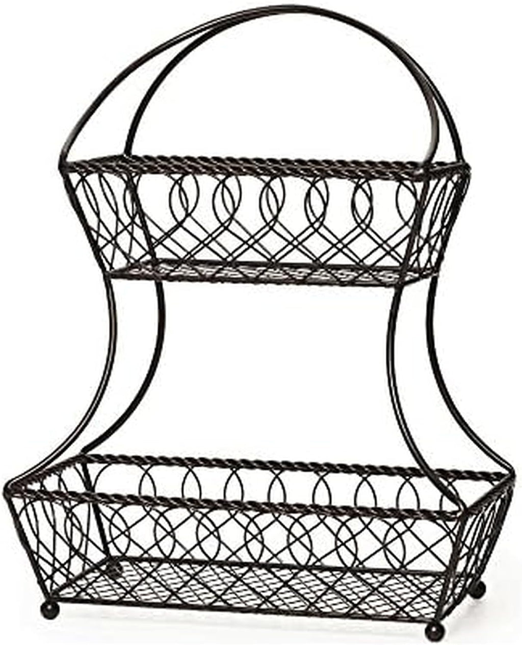 Gourmet Basics by Mikasa Loop and Lattice 2-Tier Flatback Metal Fruit Basket, Antique Black