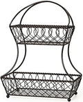 Gourmet Basics by Mikasa Loop and Lattice 2-Tier Flatback Metal Fruit Basket, Antique Black