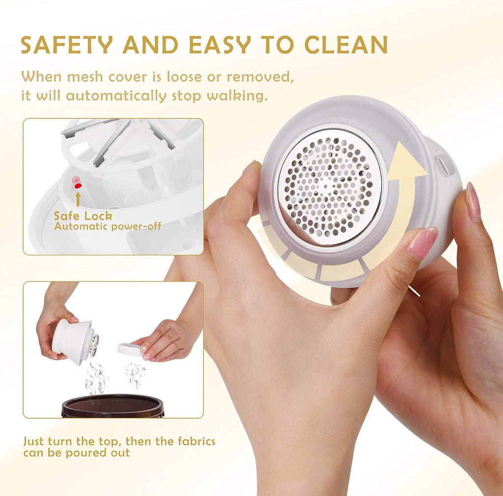 Scienbeauty Fabric Shaver Fuzz Remover Rechargeable, Electric Lint Remover with Light, Sweater Shaver with Stainless Steel 6-Blades, Dual Protection for Fuzz, Lint, Pills, Bobbles Removing