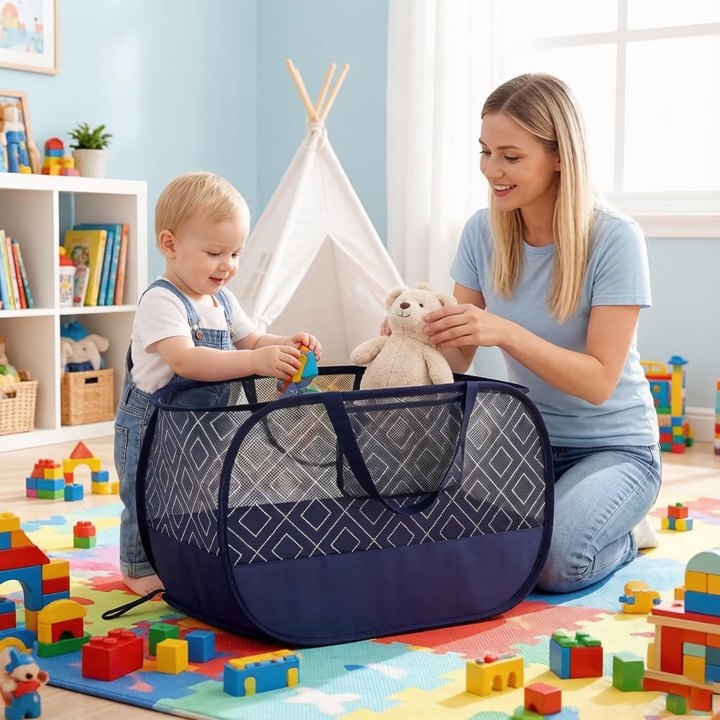 100L Extra Large Mesh Pop Up Laundry Hamper 2 Pack with Pocket and bag