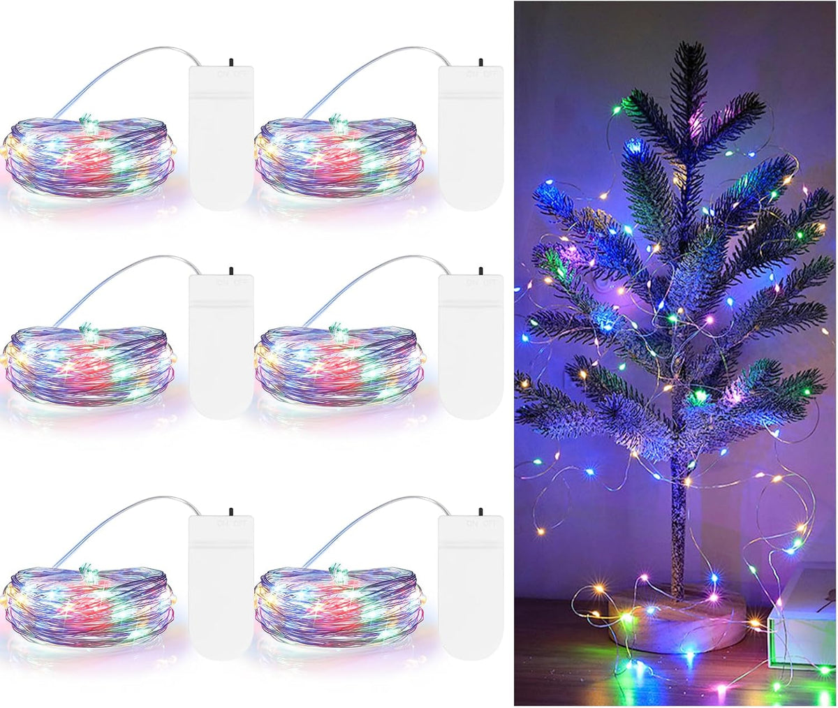 Multicolor Fairy String Lights Battery Operated Fairy Lights Firefly Lights LED Starry String Lights 7.2ft 20 LEDs Silvery Copper Wire for Christmas DIY Decoration Wedding Party (6 Pack)
