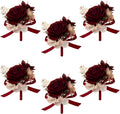 AuroraAria Burgundy Boutonniere for Men,Set of 6,Groom Boutonniere for Wedding,Anniversary,Homecoming,Formal Dinner Party,Wedding Decor,Artificial Red Rose
